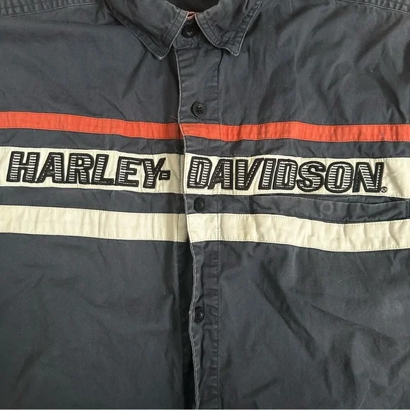 Harley-Davidson Men's Charcoal and Orange Casual Shirt XL 100% Cotton Grunge Y2K - Picture 6 of 12